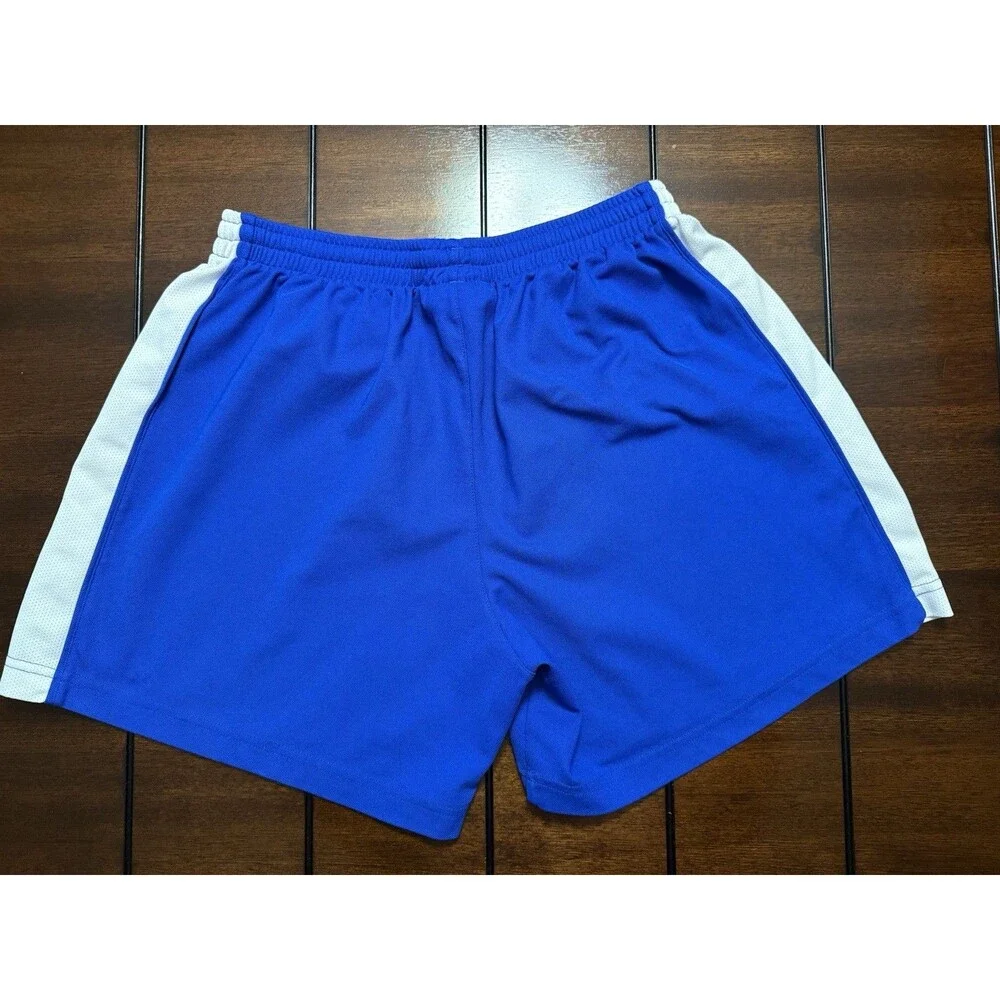 🔥Vintage Diadora Soccer Shorts Mens M Blue Vtg Shiny 90's Y2K Spellout Stitch